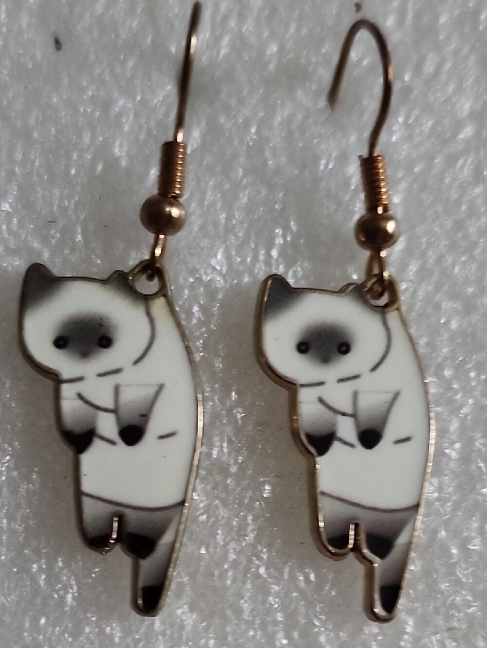 Hand Crafted Siamese Cat Dangle Earrings with Gold Hooks